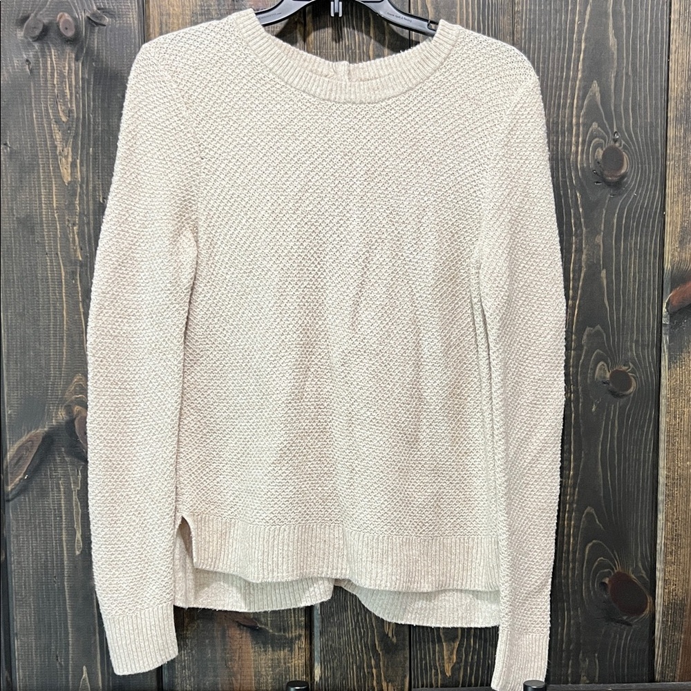 Madewell Backroad Sweater S Button Back Oatmeal Cream Ribbed Chunky Knit Cozy